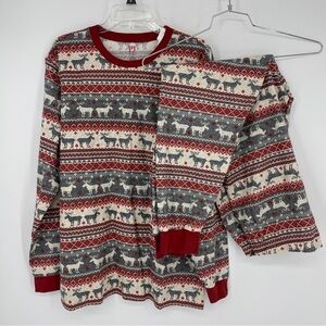 Place Holiday Men’s PJ Shirt & Pant Set Red Beige Aztec Reindeer Christmas